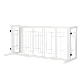 Freestanding Wooden Pet Fence for Stairs, Doorways and Hallways, White