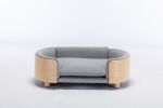 Scandinavian style Elevated Dog Bed Pet Sofa With Solid Wood legs and Bent Wood Back, Velvet Cushion,Mid Size Light Grey