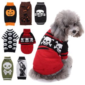 Pet Dog Halloween Costume Pumpkin Skull Death Pattern Pet Knit Sweater (Type: Black skullXS)