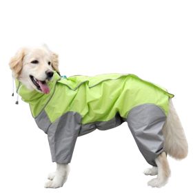 A Raincoat for all small and large dogs; Pet raincoat Medium large dog Golden hair Samo Alaska waterproof four foot raincoat Dog hooded raincoat (colour: Fluorescent green, size: 16)