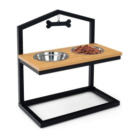 Adjustable Heights Elevated Dog Bowl Feeder Stand (Type: Pet Supplies, Color: Natural)