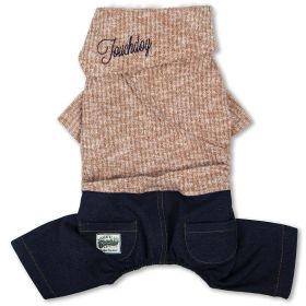 Touchdog Vogue Neck-Wrap Sweater and Denim Pant Outfit (Color: Peach, size: medium)