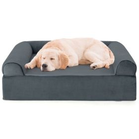 Orthopedic Dog Bed Memory Foam Pet Bed with Headrest for Large Dogs (Color: Gray)