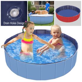 4X4FT Foldable Pet Swimming Pool PVC Kiddie Baby Dog Swim Pool Bathing Tub Playmat Kids Pools (Color: Blue)